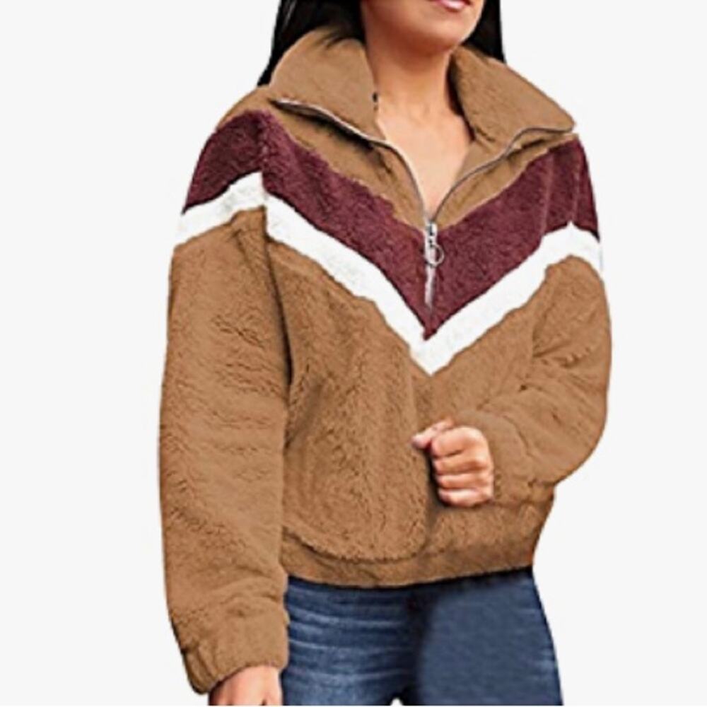 FORGOTTEN GRACE Camel Colorblock Combo 1/4 Zip Long Sleeve Fleece